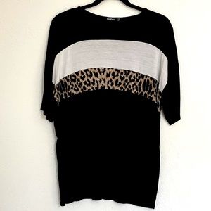 Boohoo Black Stretchy Top w Leopard print across the chest